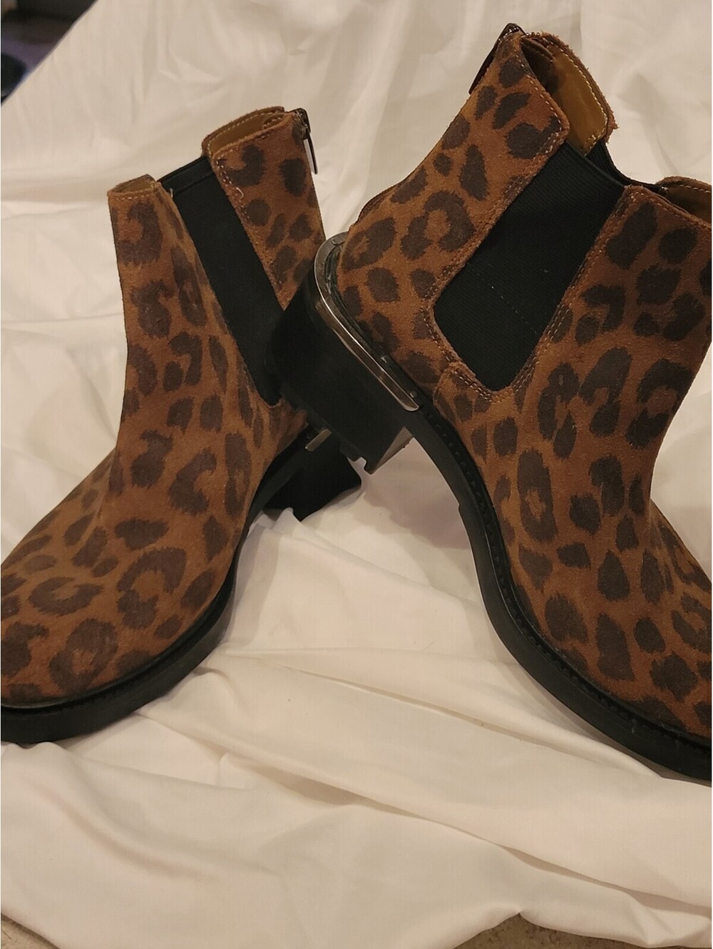 Vince Camuto Leather or Suede Chelsea Cheetah Print Ankle Boots 7.5